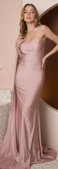 Formal dress, navy or pink fitted one shoulder long gown - Picture 1 of 5